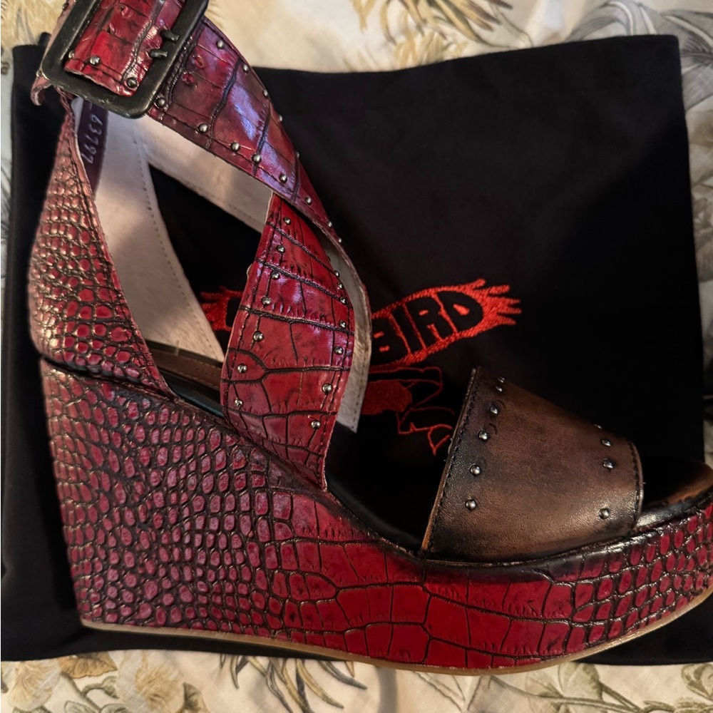 Freebird by Steven Red and Brown Croc Wedges